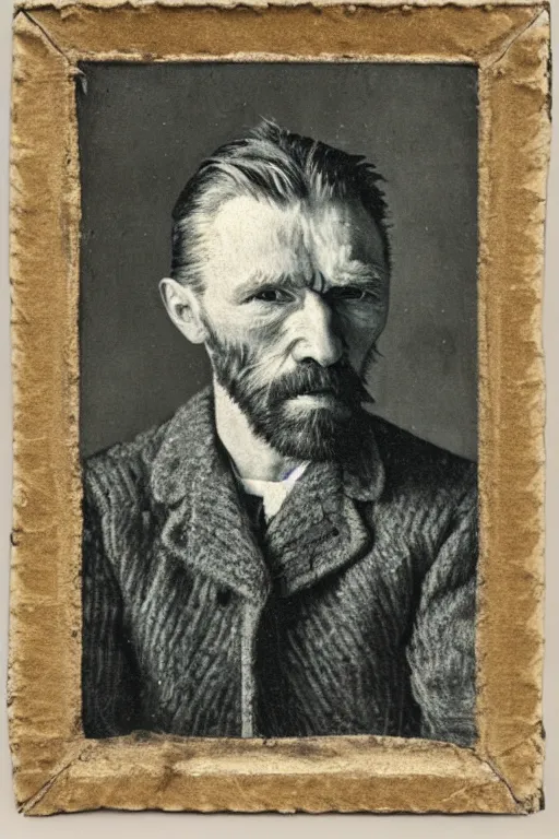 Image similar to a monochrome daguerrotype portrait of vincent van gogh