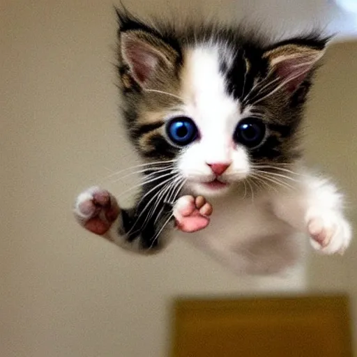 Image similar to the cutest kitten in the world flying through the air