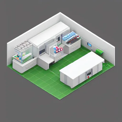 Prompt: isometric 3 d render of a laboratory