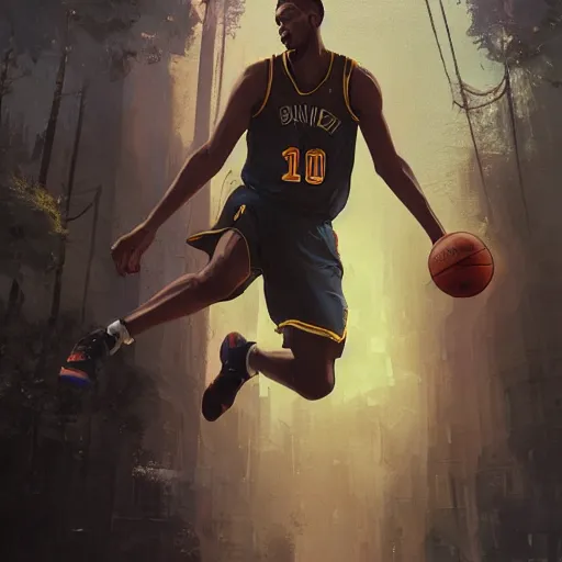 Image similar to highly detailed basketball player, in gta v, stephen bliss, unreal engine, fantasy art by greg rutkowski, loish, rhads, ferdinand knab, makoto shinkai and lois van baarle, ilya kuvshinov, rossdraws, tom bagshaw, global illumination, radiant light, detailed and intricate environment