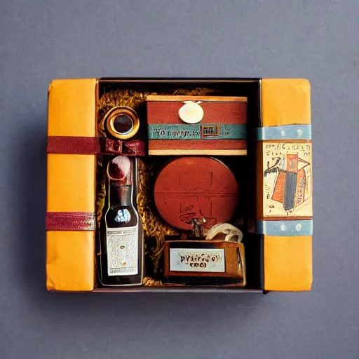 Image similar to vintage gift box for men, old school, wes anderson style