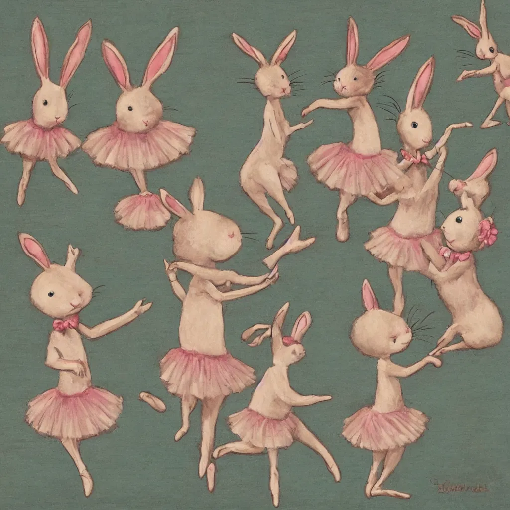 Image similar to ballerina bunnies dancing gracefully on a stage, surrealistic, detailed