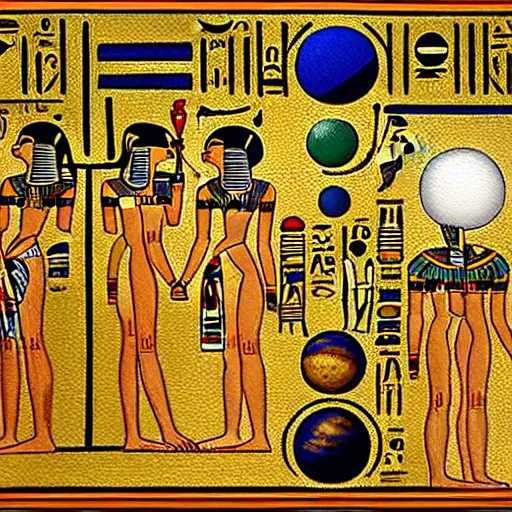 Image similar to A painting of Solar system by ancient egyptian, high detailed, trending on artstation