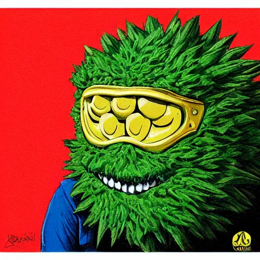 Image similar to a tennis ball monster , balaclava, wearing hip hop gold chsins, digital art, fantasy, magic, trending on artstation, ultra detailed, professional illustration by Basil Gogos