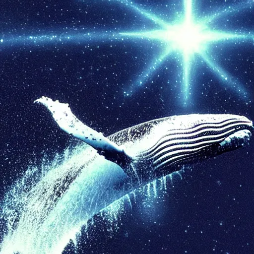 Image similar to of a humpback whale swiming in the subway, cosmos space, amazing ehtereal energy, multiverse, cinematic,