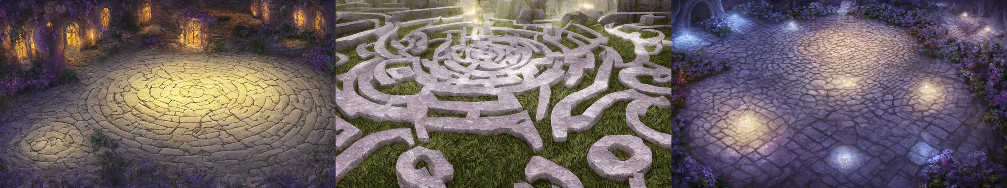 Prompt: White stone square labyrinth. Lighting, bloom. Fantasy, digital painting, HD, 4k, detailed.