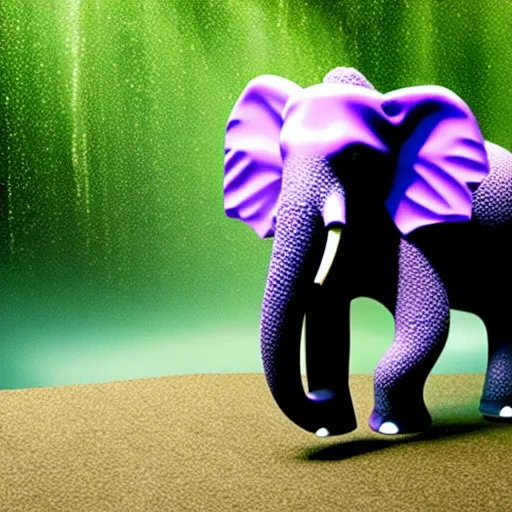 Prompt: Purple elephant falls from a green waterfall into a supermassive black hole