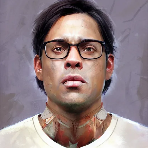 Image similar to hyper realistic, portrait of dwight shrute, ethnicity : samoan, painted by greg rutkowski, wlop, loish,