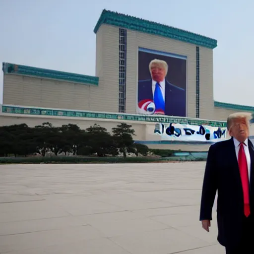 Prompt: Donald Trump standing in Pyongyang North Korea