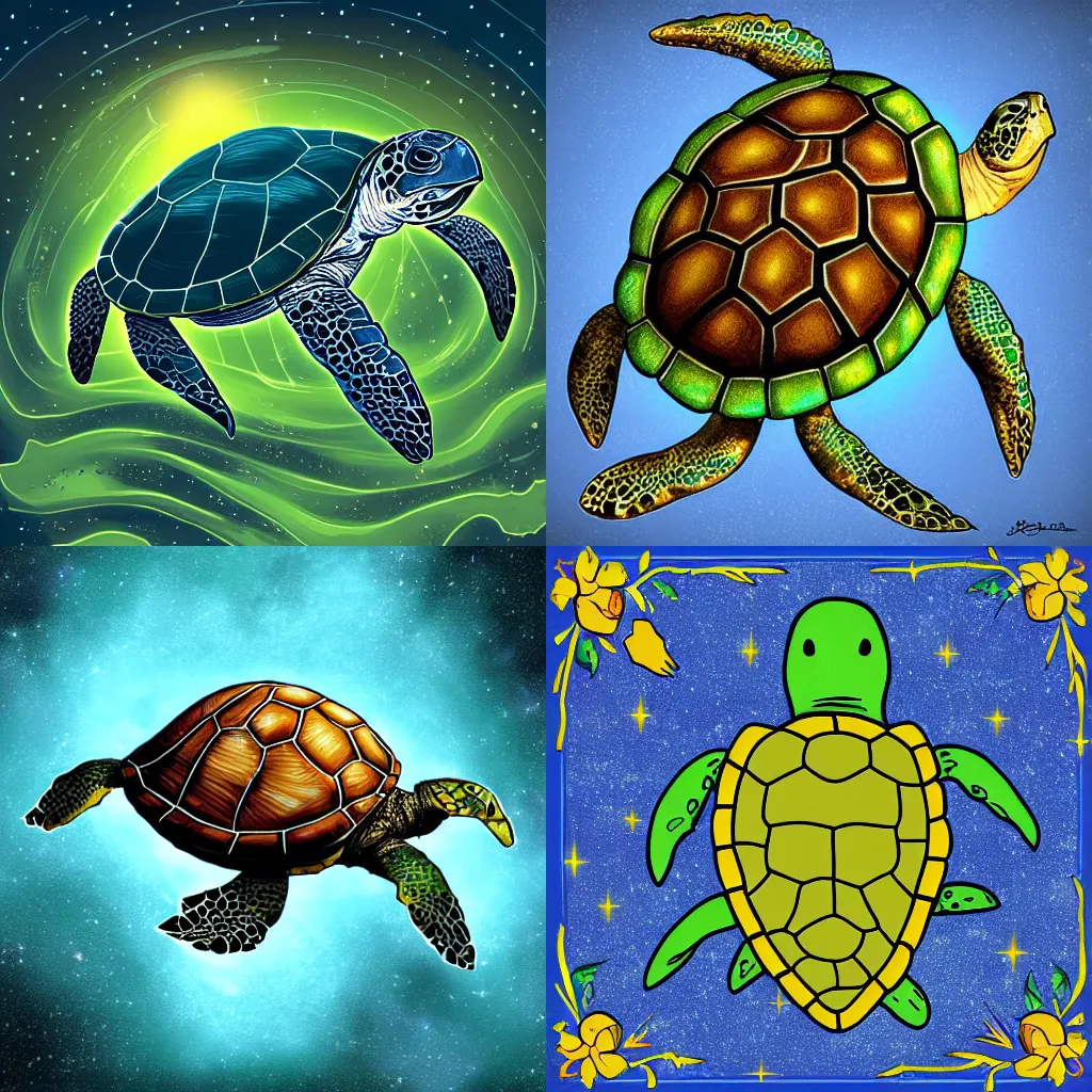 Prompt: great turtle a tuin, discworld, space, digital art
