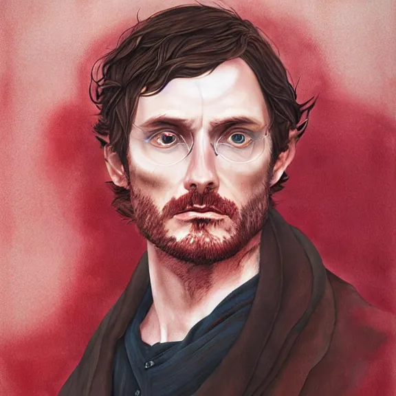 Image similar to will graham, dark, red, by martine johanna, golden ratio, environment, hyper detail, concept artbook