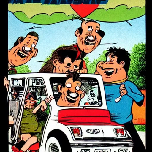 Image similar to funny comic illustration, mad magazine, 1 9 8 9