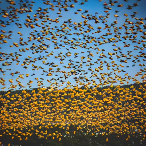 Image similar to photograph of rubber ducks flying in the sky