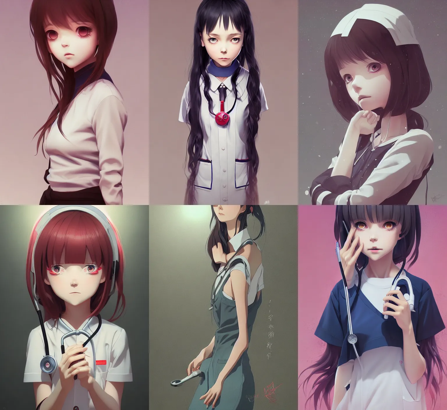 Prompt: detailed, sharp, full body portrait of a sad and gloomy crying female nurse by Ilya Kuvshinov and Anna Dittmann and studio ghibli and WLOP and Rossdraws, digital art, trending on artstation, anime arts, featured on Pixiv, HD, 8K, highly detailed, good lighting, beautiful, epic, masterpiece