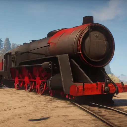 Image similar to futuristic sleek steam locomotive in red dead redemption 2