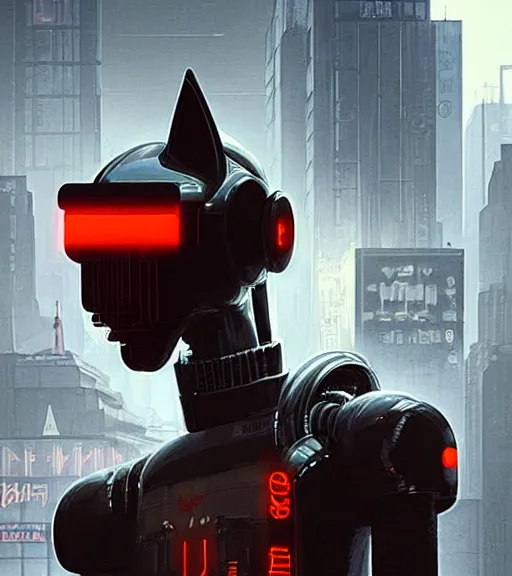 Image similar to new york city portrait icon of furry anthro anthropomorphic stylized cat head android service droid robot machine fursona sleek glossy black tech gloomy rainy screenshot from the video game cyberpunk 2077 digital art by Greg Rutkowski, Simon Stalenhag, christopher nolan trending on Artstation, CGSociety