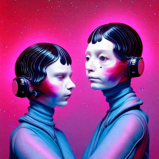 Image similar to twins from out space fractal, dark background, backlit:: by Martine Johanna and Simon Stålenhag and Chie Yoshii and Casey Weldon and Guillermo del toro :: ornate, dynamic, particulate, intricate, elegant, highly detailed, centered, artstation, smooth, sharp focus, octane render, 3d