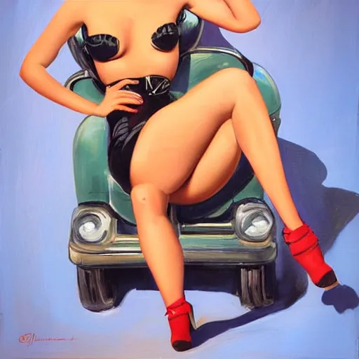 Image similar to a painting in the style of gil elvgren and in the style of pascal blanche.