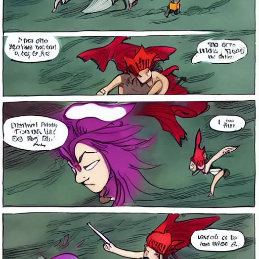 Image similar to flying fairy fighting against dragon demon in style of bryan lee o'malley