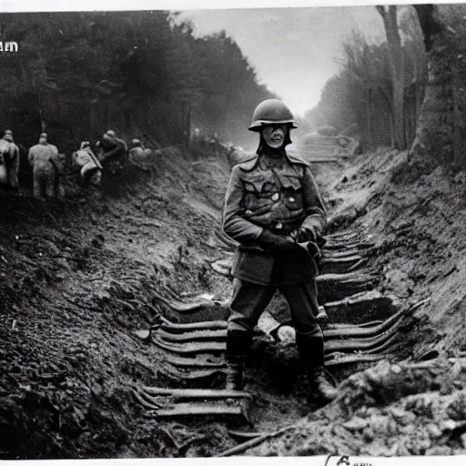 Prompt: omni man, historical photo, ww 2, trench