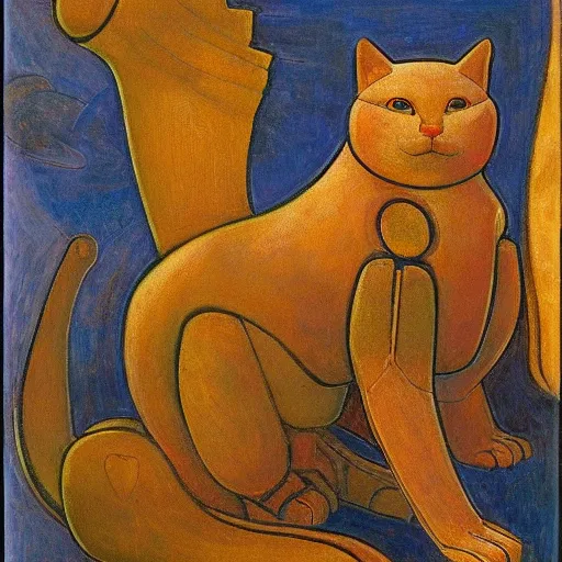 Image similar to mechanical robot cat, by annie swynnerton and diego rivera and nicholas roerich, symbolist, dramatic lighting, elaborate geometric ornament, art brut, soft cool colors, smooth, sharp focus, extremely detailed, adolf wolfli and ( donato giancola )