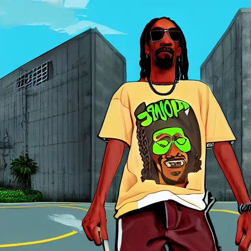 Prompt: Snoop dogg as a character in grand theft auto San andreas, old game, digital art, 8k