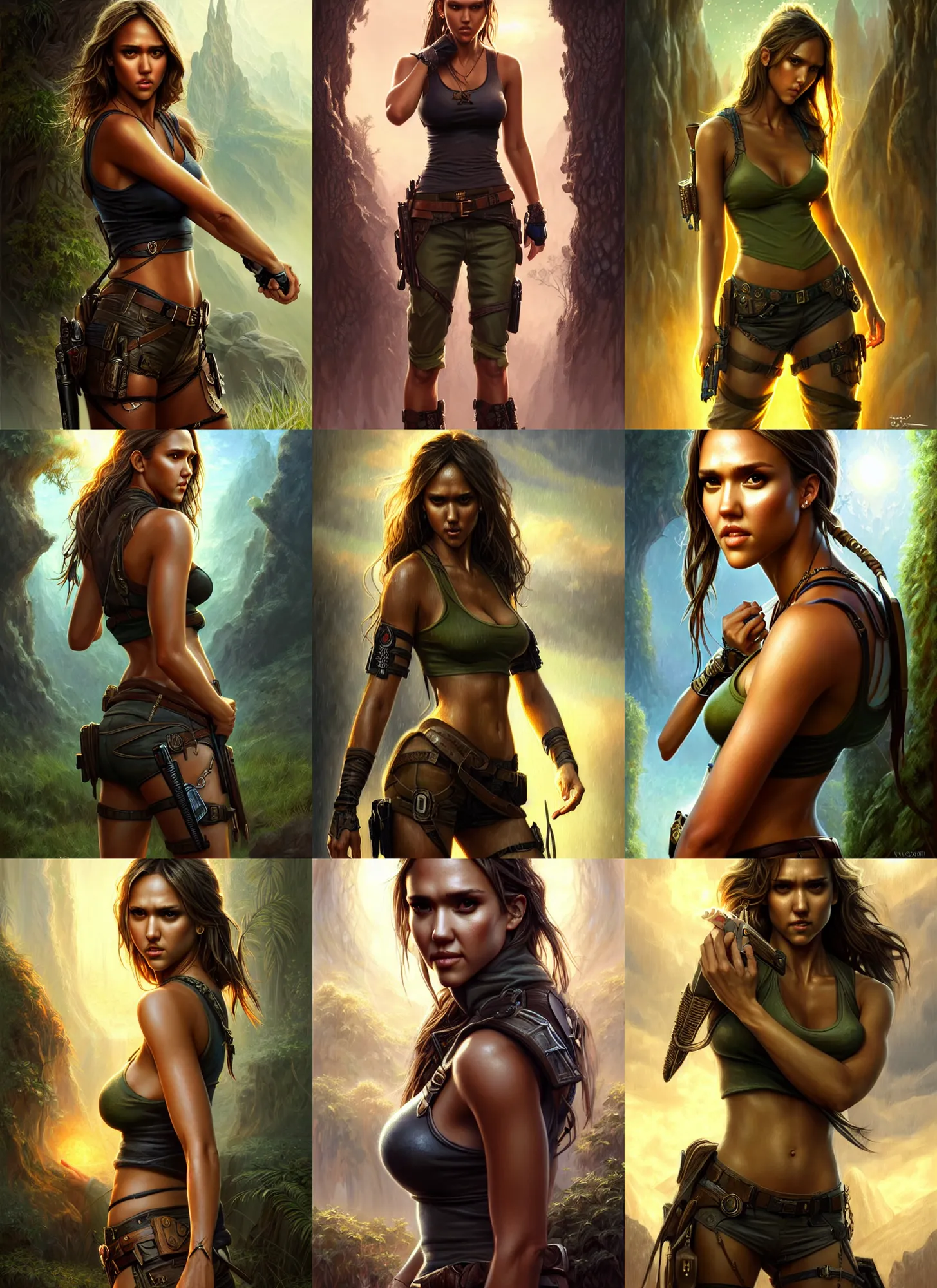Prompt: jessica alba as laura croft, fantasy magic, light night, intricate, elegant, sharp focus, illustration, highly detailed, digital painting, concept art, matte, art by wlop and artgerm and ivan shishkin and andrey shishkin, masterpiece
