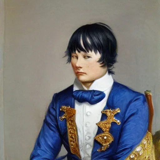 Prompt: Portrait of BeasttrollMC as Napoleon Bonaparte, asian race, blue hair