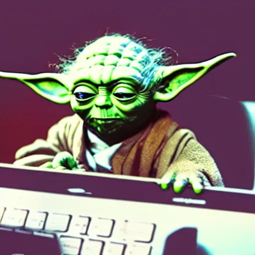 Image similar to yoda using computer