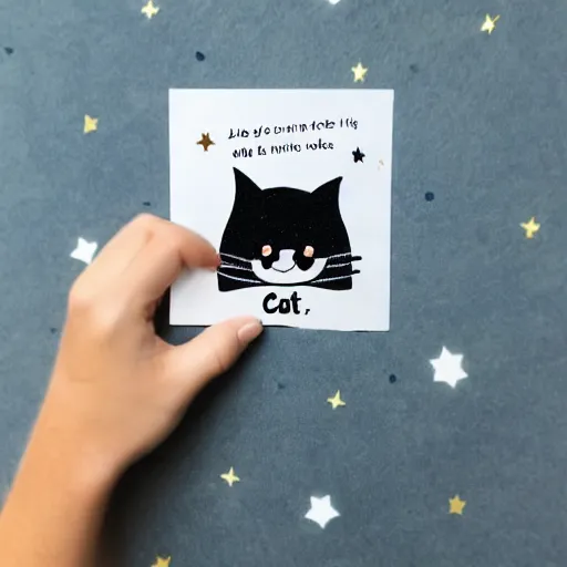 Prompt: cute cat holding text saying stars realistic,