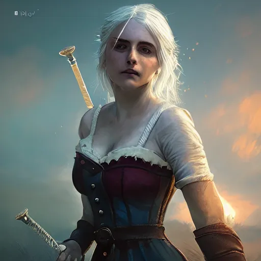 Image similar to ciri from the witcher 3 video game, huggy wuggy from poppy playtime video game, fullbody, ultra high detailed, glowing lights, oil painting, greg rutkowski, charlie bowater, beeple, unreal 5, daz, hyperrealistic, octane render, rpg portrait, dynamic lighting, fantasy art, beautiful face