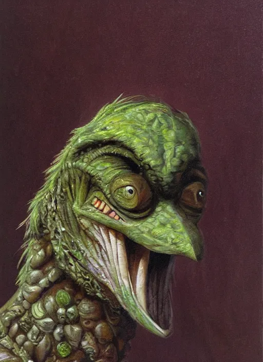 Prompt: oil painting portrait of chamberlain the skeksis from dark crystal ( 1 9 8 2 )