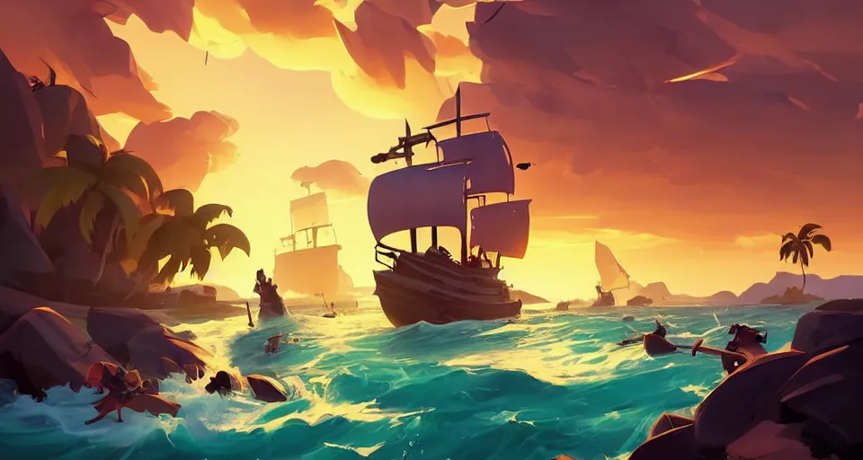 Image similar to painting treasure on sea of thieves game smooth median photoshop filter cutout vector, behance hd by jesper ejsing, by rhads, makoto shinkai and lois van baarle, ilya kuvshinov, rossdraws global illumination