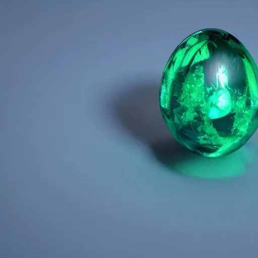 Prompt: an emerald crystal egg, opal, ice, extreme detail, photorealism, octane render, cinematic lighting.