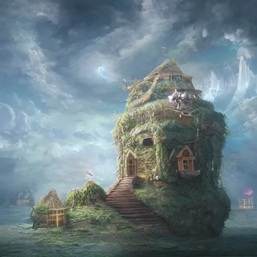 Image similar to beautiful matte painting of floating fort in the sky, mai anh tran,