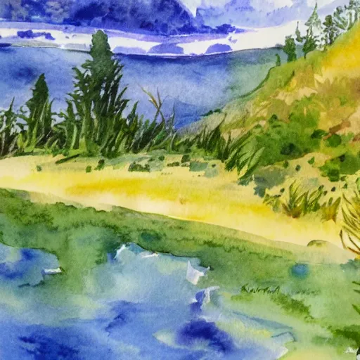 Prompt: water color of a national park