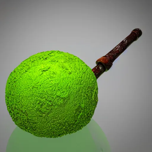 Image similar to wooden staff splattered with green slime, octane render