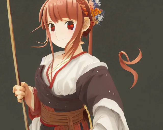 Image similar to anime visual, portrait of a young female adventurer in an open medieval market, cute face by yoh yoshinari, katsura masakazu, cinematic luts, cold studio lighting, dynamic pose, dynamic perspective, strong silhouette, anime cels, kyoto animation, cel shaded, crisp and sharp, rounded eyes, moody