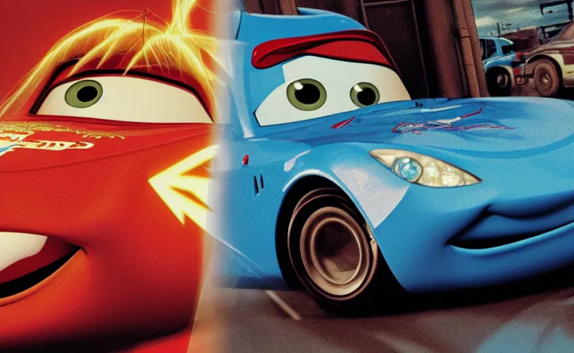 Prompt: lightning mcqueen and sally from cars in a fractal, cookbook photo, in 1 9 9 5, y 2 k cybercore, industrial photography, still from a ridley scott movie