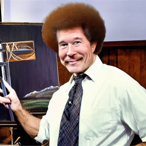 Image similar to bob ross painting a picture of elon musk