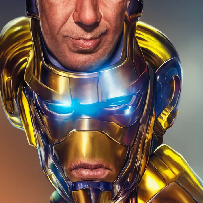 Image similar to portrait of Otto Waalkes, wearing The Infinity Gauntlet. Caricature artwork. trending on artstation, very coherent symmetrical artwork. avengers. thanos. cinematic, hyper realism, high detail, octane render, 8k, iridescent accents