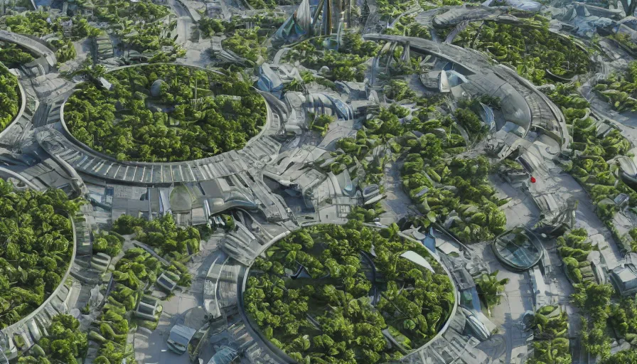 Image similar to futuristic ecological city with huge roundabouts, trees, crowded city, highways, hyperdetailed, artstation, cgsociety, 8 k