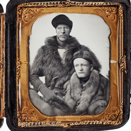 Image similar to fur trappers with harpoons tintype