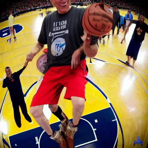 Image similar to joe biden dunking a basketball, high - definition, fisheye lens