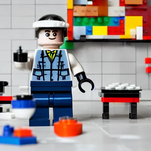 Prompt: Nikola Tesla in his laboratory, a Lego set from the Lego Ideas series, professional product photography ,