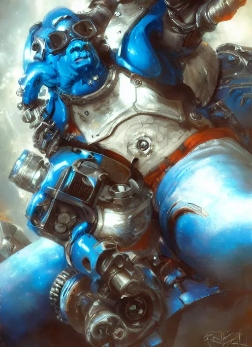 Image similar to a crazed blue kobalt artificer painted by raymond swanland