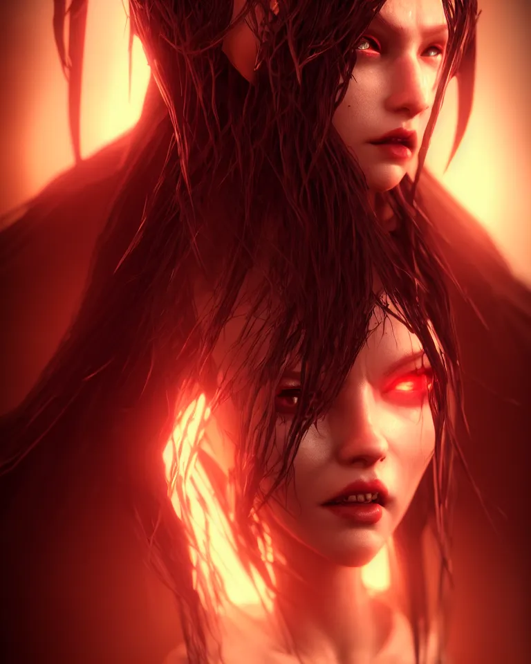 Image similar to headshot portrait of the demonic priestess, cgsociety, detailed, unreal engine, textured, cinematic, character design