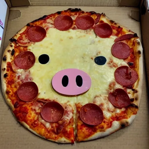 Prompt: a pig shaped pizza