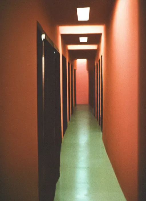Image similar to a photograph of a minimal hallway with rounded arches lit with soft colorful lighting, 3 5 mm, color film camera, pentax