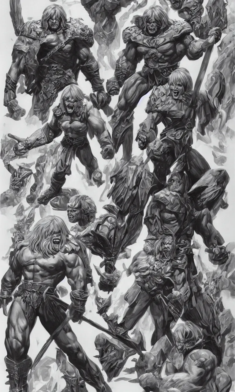 Prompt: giant he - man full body character design by alex ross